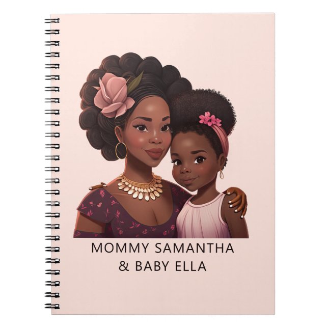 Personalised Black Mum and Daughter (15) Notebook (Front)