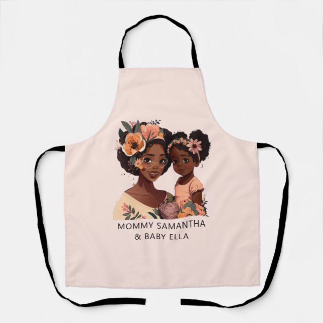 Personalised Black Mum and Daughter (16) Apron (Front)
