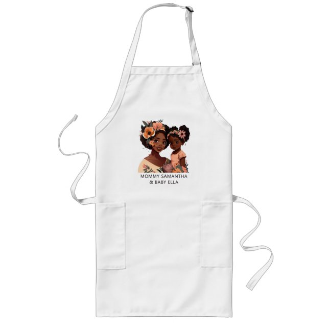 Personalised Black Mum and Daughter (16) Long Apron (Front)