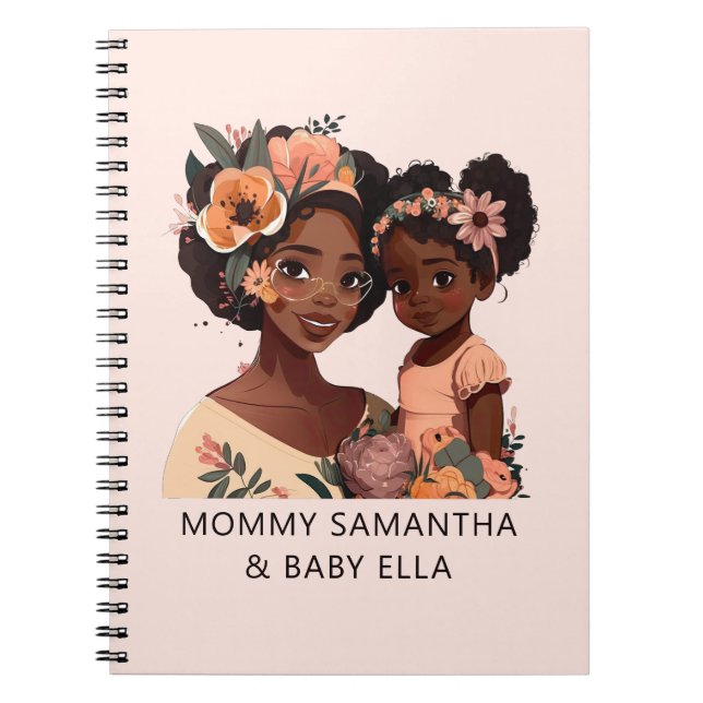 Personalised Black Mum and Daughter (16) Notebook (Front)
