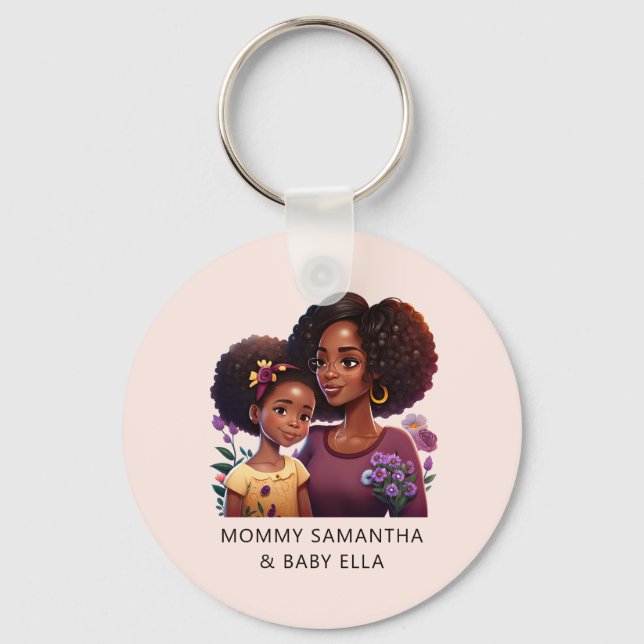 Personalised Black Mum and Daughter (17) Key Ring (Front)
