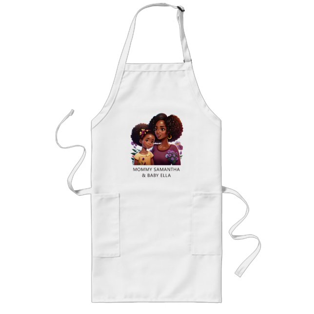 Personalised Black Mum and Daughter (17) Long Apron (Front)