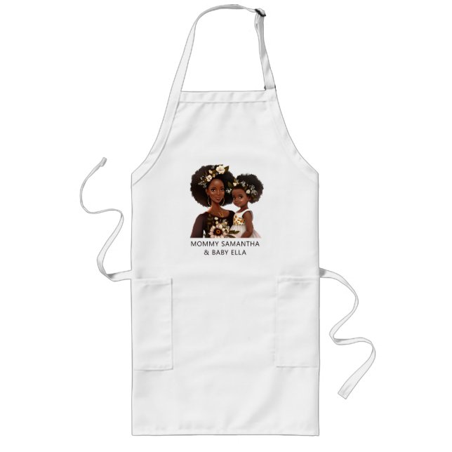 Personalised Black Mum and Daughter (18) Long Apron (Front)