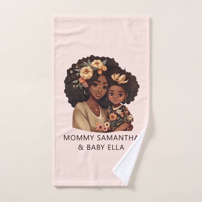 Personalised Black Mum and Daughter (19) Bath Towel Set (Hand Towel)