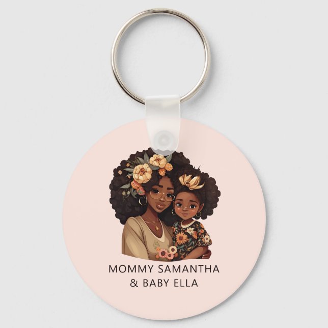Personalised Black Mum and Daughter (19) Key Ring (Front)