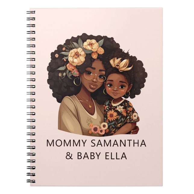 Personalised Black Mum and Daughter (19) Notebook (Front)