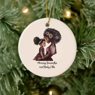Personalised Black Mum and Daughter (1) Ceramic Tree Decoration
