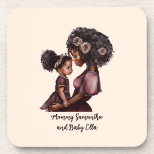 Personalised Black Mum and Daughter (1) Coaster