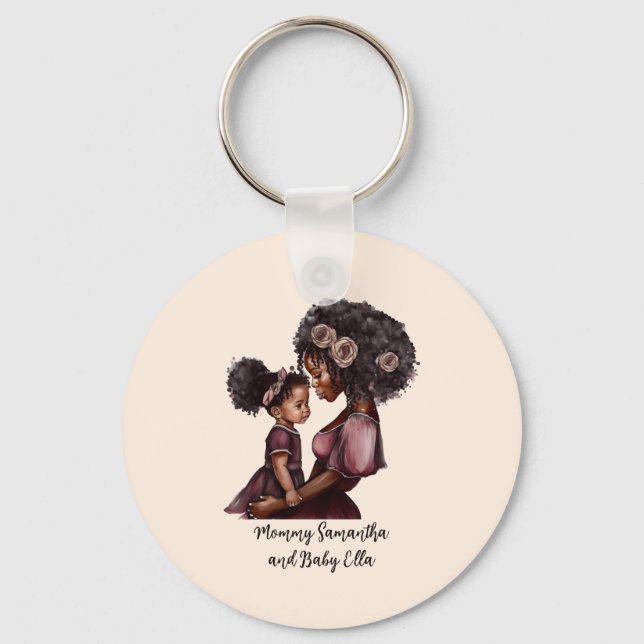 Personalised Black Mum and Daughter (1) Key Ring (Front)