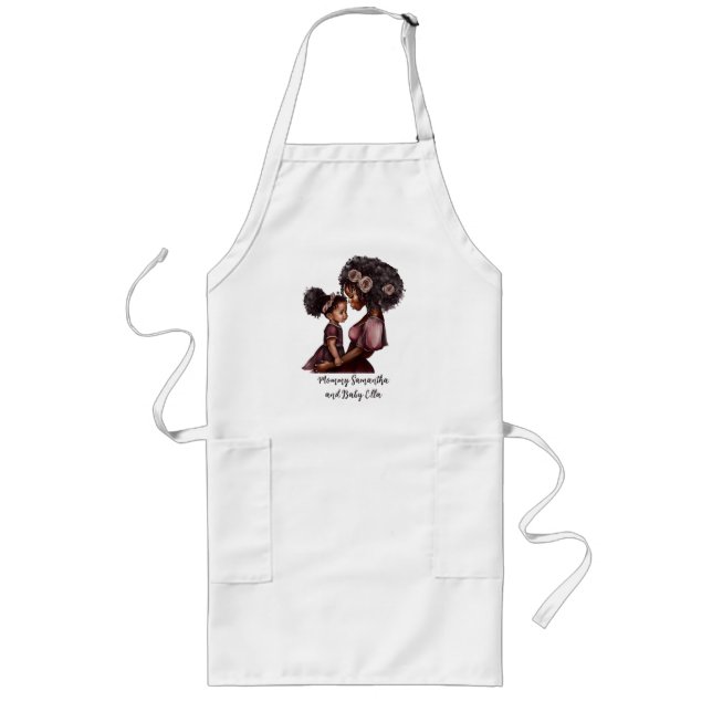 Personalised Black Mum and Daughter (1) Long Apron (Front)