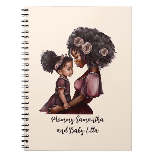 Personalised Black Mum and Daughter (1) Notebook (Front)