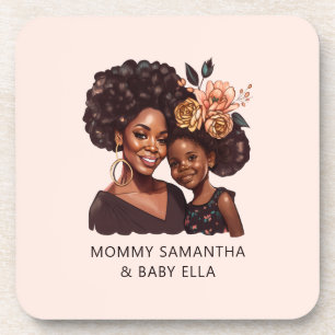 Personalised Black Mum and Daughter (20) Coaster