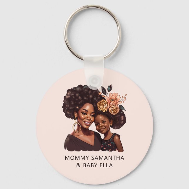 Personalised Black Mum and Daughter (20) Key Ring (Front)