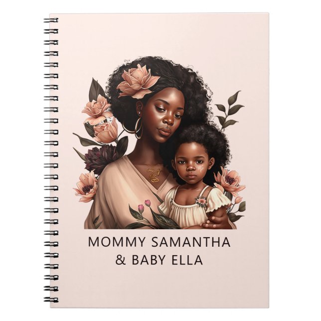 Personalised Black Mum and Daughter (21) Notebook (Front)