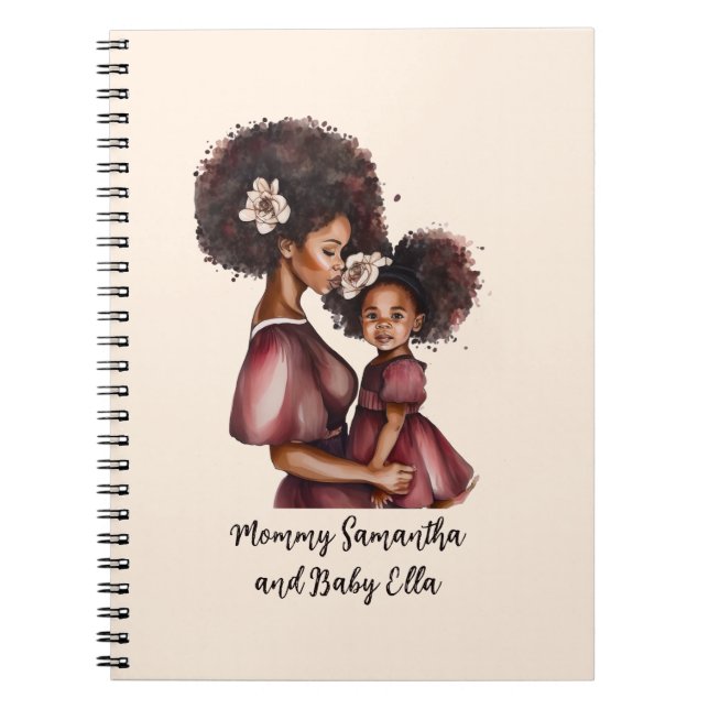 Personalised Black Mum and Daughter (2) Notebook (Front)