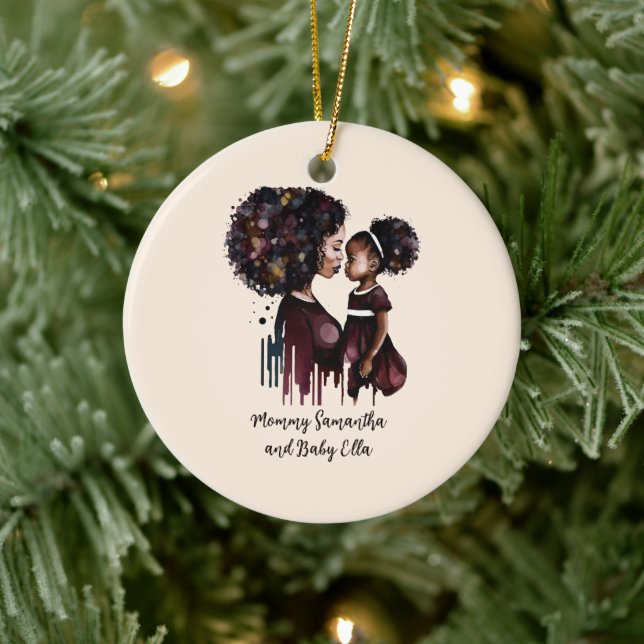 Personalised Black Mum and Daughter (4) Ceramic Tree Decoration (Tree)