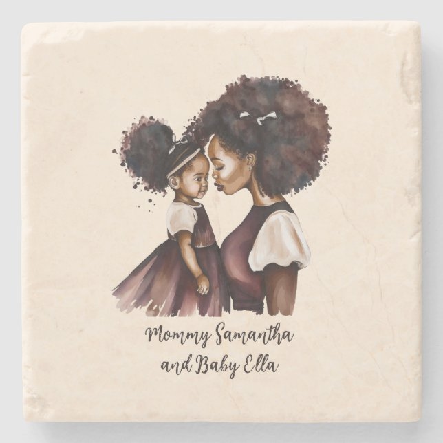 Personalised Black Mum and Daughter (5) Stone Coaster (Front)