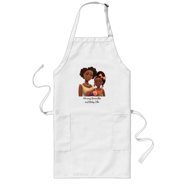 Personalised Black Mum and Daughter (7) Long Apron (Front)
