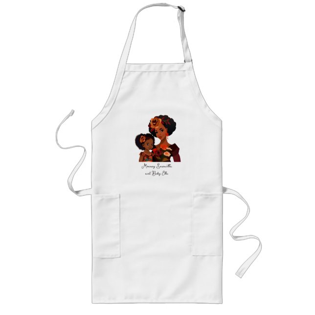 Personalised Black Mum and Daughter (9) Long Apron (Front)
