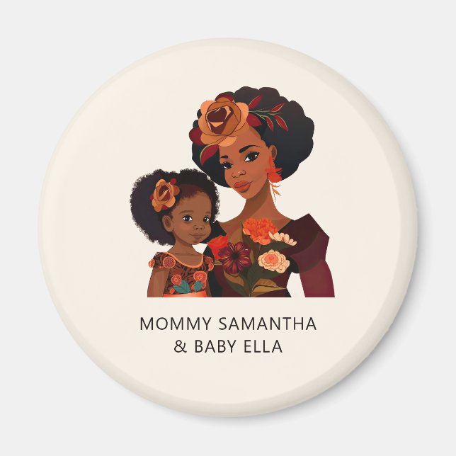 Personalised Black Mum and Daughter (9) Magnet (Front)