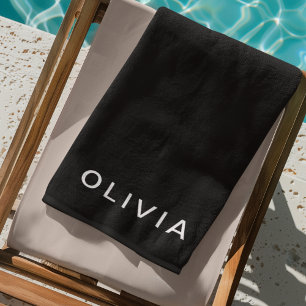 Personalised Black & Name Monogram   Elegant  Beach Towel