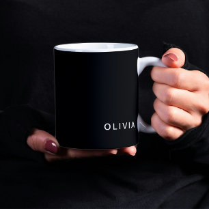 Personalised Black & Name Monogram Elegant Coffee Mug