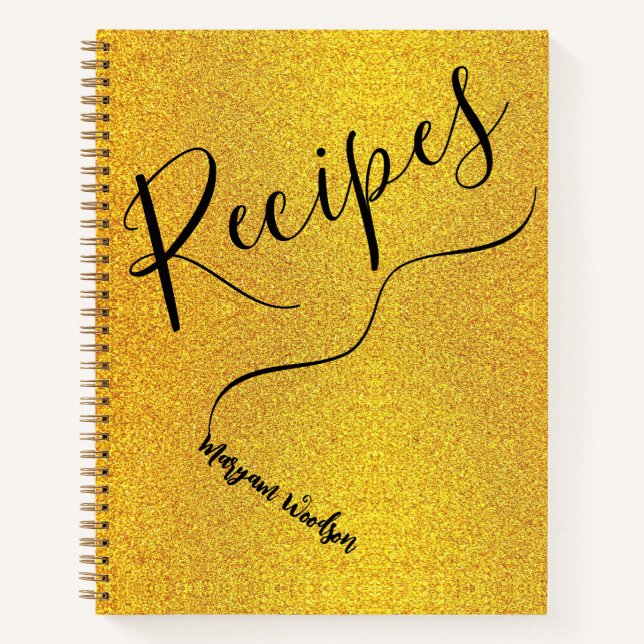 Personalised Black Name (Recipe Journal) Chic Gold Notebook (Front)