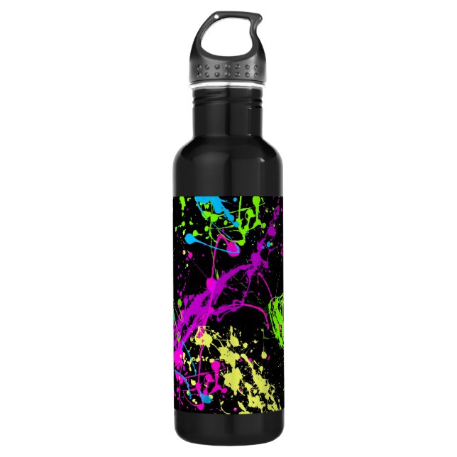 Personalised Black/Neon Splatter 710 Ml Water Bottle (Front)