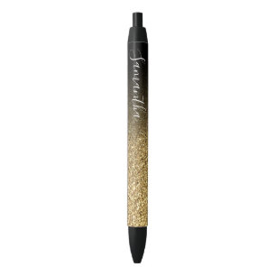 Personalised Black Ombre Faux Gold Glitter Ink Pen