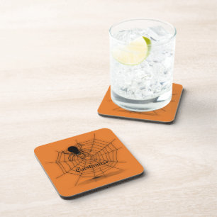 Personalised Black & Orange Spider Web Coasters