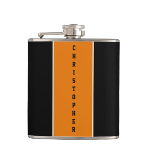 Personalised Black Orange Stripe Flask