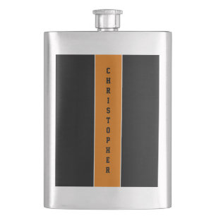 Personalised Black Orange Stripe Masculine Flask