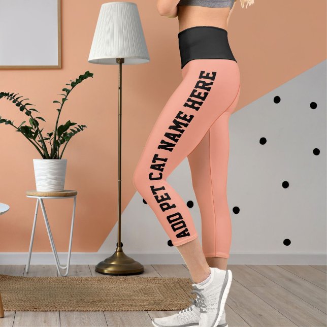Personalised Black Peach Pet Cat Name Capri Leggings (Creator Uploaded)