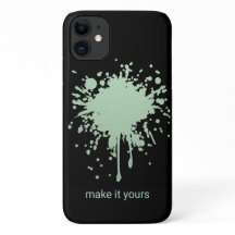 Personalised Black Phone Case with Green Ink Blot.