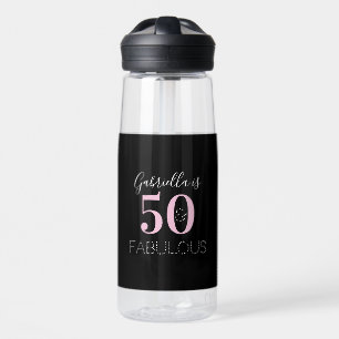 Personalised Black Pink 50th Birthday Party Favour Water Bottle