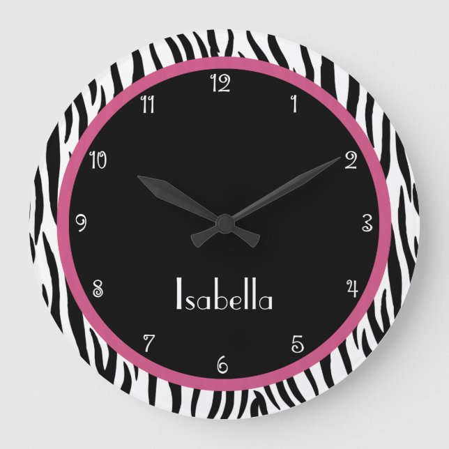 Personalised Black, Pink and Zebra Print Clock (Front)