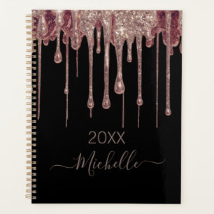 Personalised Black Pink Glitter Monogram Name 2025 Planner
