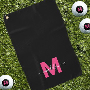 Personalised Black Pink Monogram Golf Towel