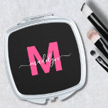Personalised Black Pink Monogram Initial Name Compact Mirror<br><div class="desc">Personalised Create Your Own Black Pink Initial Name Monogram Compact Mirror. Add a fun and girly touch to your daily routine with this chic compact mirror. Featuring a bold magenta hot pink initial and a flowing black script name, this mirror brings a personalised and stylish flair to your accessories. Perfect...</div>