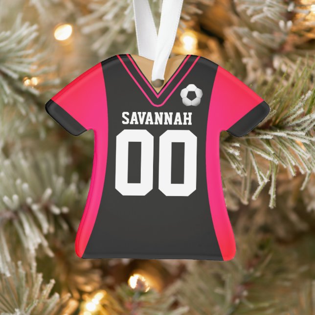 Personalised Black/Pink Soccer Jersey Ornament (Tree)