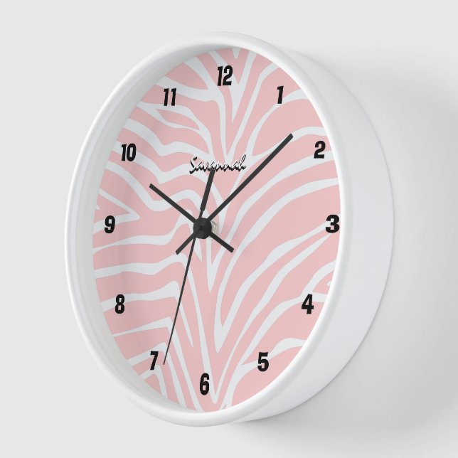 Personalised Black Pink Zebra Any Colour Wall Cloc Wall Clock (Angle)