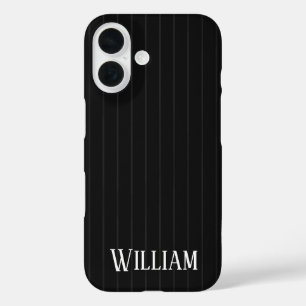 Personalised black pinstripes iPhone 16 case