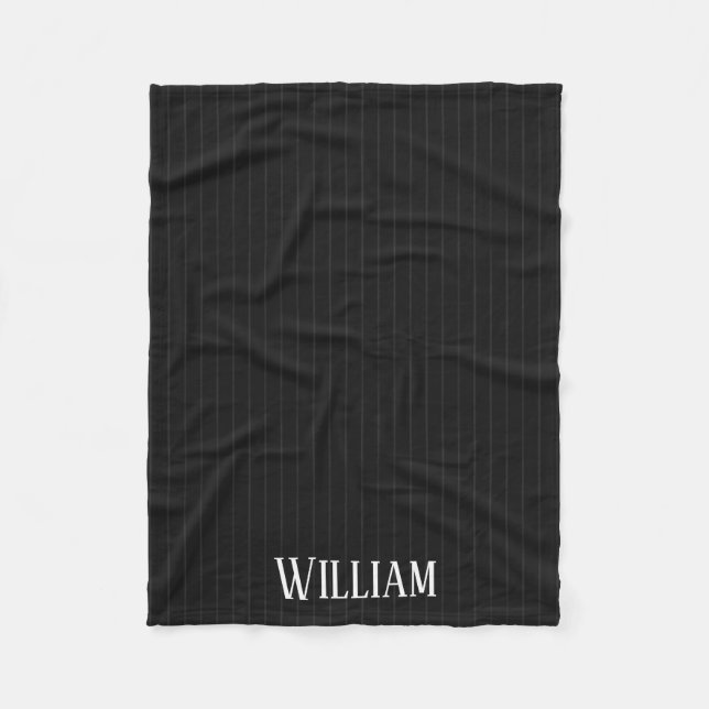 Personalised black pinstripes fleece blanket (Front)