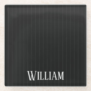 Personalised black pinstripes glass coaster