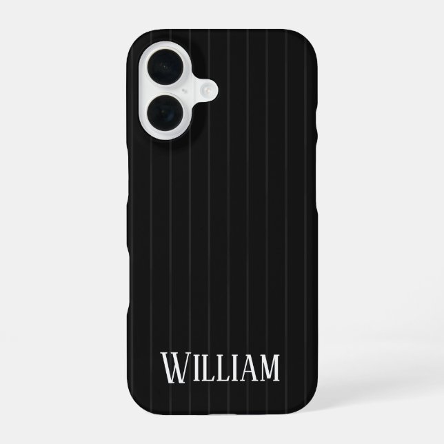 Personalised black pinstripes iPhone 16 case (Back)