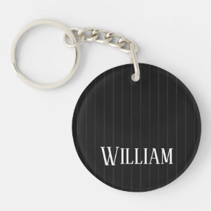Personalised black pinstripes key ring