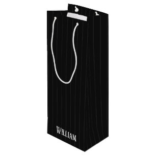 Personalised black pinstripes wine gift bag