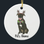 Personalised Black Pitbull Staffy Antlers Bowtie<br><div class="desc">Make the nice list this year with an ornament of your favourite pitbull elf! For the sweetest gifts, pair it with a matching art print or another item from my collection for a thoughtful housewarming, bridal shower, teacher, mother-in-law, husband, boyfriend, secret santa, sympathy, or tough-to-shop-for gift! To see more work...</div>