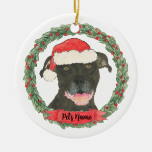 Personalised Black Pitbull Staffy Ceramic Tree Decoration