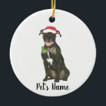 Personalised Black Pitbull Staffy Santa Hat Bowtie Ceramic Tree Decoration<br><div class="desc">Make the nice list this year with an ornament of your favourite pitbull elf! For the sweetest gifts, pair it with a matching art print or another item from my collection for a thoughtful housewarming, bridal shower, teacher, mother-in-law, husband, boyfriend, secret santa, sympathy, or tough-to-shop-for gift! To see more work...</div>